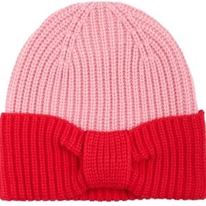 KATE SPADE Pink and Red Colorblock Beanie with Bow NWT